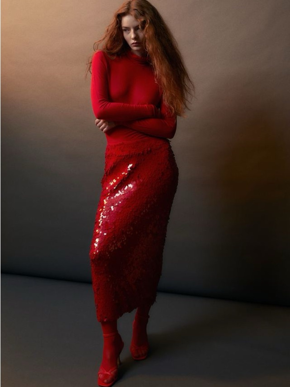Red Sequin Midi Skirt - Picture 10 of 15